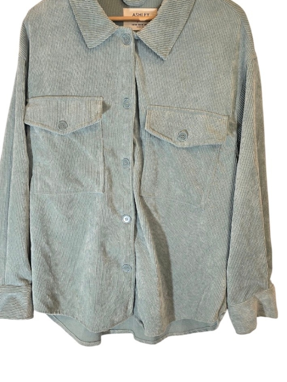 Ashley By 26 International Light Sage Corduroy Button-Front Shirt Jacket